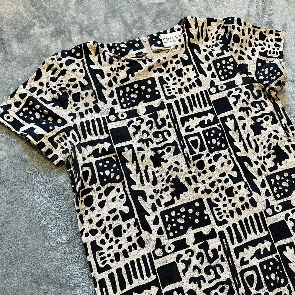 VTG KNIGHTS LTD Dress Women’s M Abstract Linen Blend Shift Mini